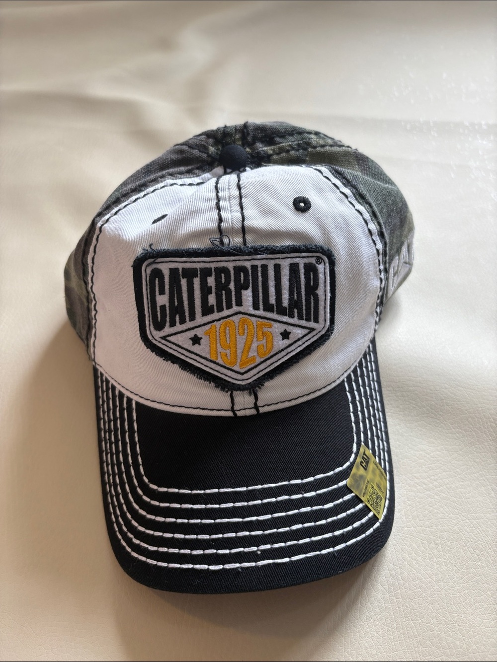 CAT Caterpillar Cano Black, White & Yellow Patch Cap